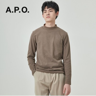 APO男装 |秋冬季男士高品质德绒半高领长袖T恤打底衫内搭纯色上衣图5