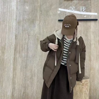平湖白鸭绒羽绒服女连帽2024年冬季新款咖色品牌撤柜外套女装批发图3