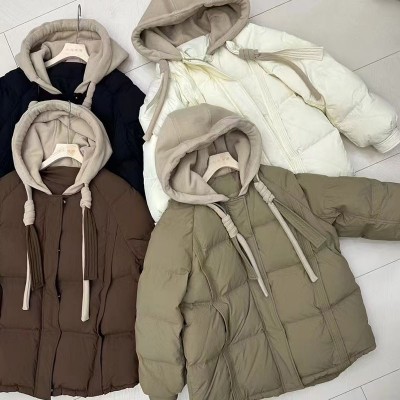 平湖白鸭绒羽绒服女连帽2024年冬季新款咖色品牌撤柜外套女装批发图2