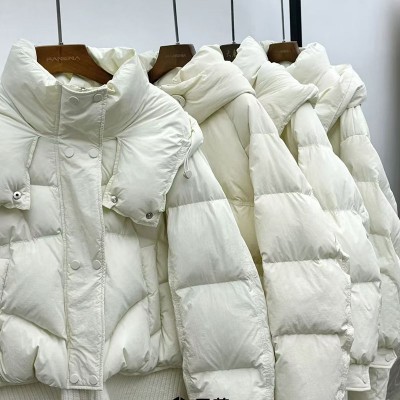 平湖白鸭绒羽绒服女连帽2024年冬季新款咖色品牌撤柜外套女装批发图4