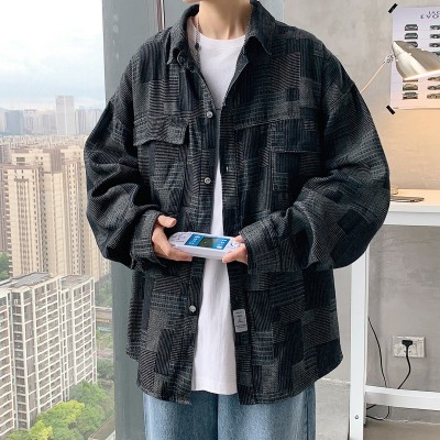 港风秋季牛仔工装外套原宿风衬衫男薄款日系潮牌宽松长袖衬衣休闲图5