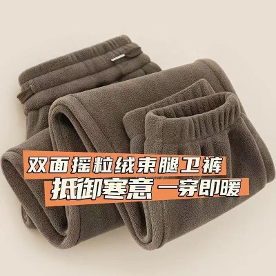 双面奥粒绒裤子男新款加厚男裤加绒大码束脚卫裤运动外穿休闲裤图2