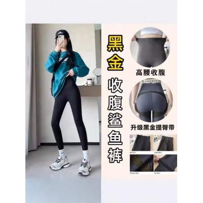 黑金芭比提臀鲨鱼裤女秋冬加绒无尴尬线高腰紧身收腹瑜伽打底裤子图4