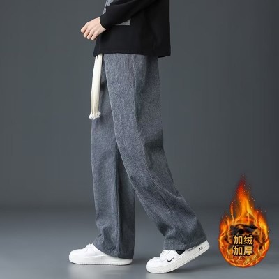 裤子男加绒加厚宽松直筒灯芯绒阔腿青少年休闲长裤男裤运动裤长款图2