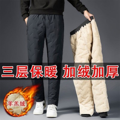 高品冬季防风防水加绒羊羔绒棉裤男款三层加厚男士休闲大码裤子男图4