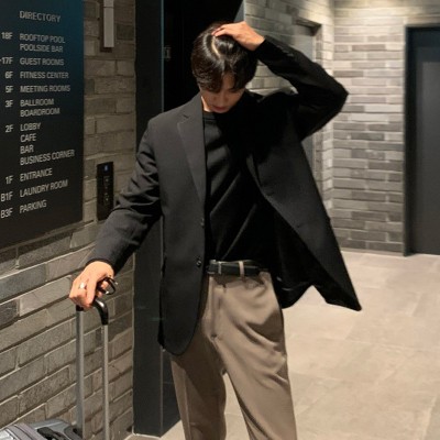 休闲小西装外套男士韩国东大门潮流西服夹克秋季宽松黑色单西上衣图3