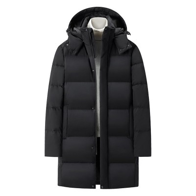 定制羽绒服加长款男女同款白鸭绒纯色加厚连帽保暖外套可印制logo图2