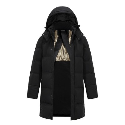 定制羽绒服加长款男女同款白鸭绒纯色加厚连帽保暖外套可印制logo图3