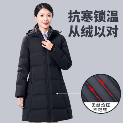 加工定制印绣logo工装企业团体售楼中长款修身保暖气质商务羽绒服图2