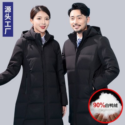 加工定制印绣logo工装企业团体售楼中长款修身保暖气质商务羽绒服图3