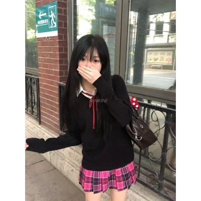 JK制服女纯色针织衫毛衣纯色叠穿百搭上衣秋冬学院风小玫格裙短裙图3