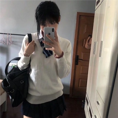 学院风秋冬新款jk制服毛衣套头v领长袖百搭少女软妹外穿针织衫图5