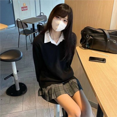 学院风秋冬新款jk制服毛衣套头v领长袖百搭少女软妹外穿针织衫图2
