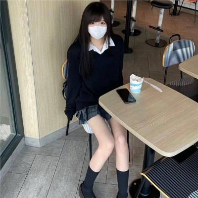 学院风秋冬新款jk制服毛衣套头v领长袖百搭少女软妹外穿针织衫图3