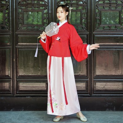 一件代发汉服女成人交领古装超仙襦裙明制袄裙传统绣花亲子装套装图2