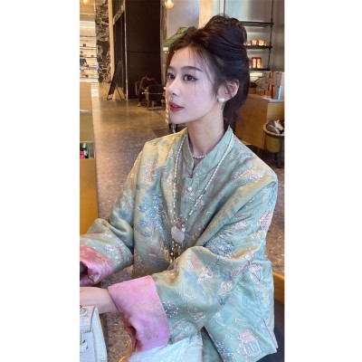 新中式国风绿色羽绒棉服女冬季今年流行高级感超好看轻薄加厚外套图2