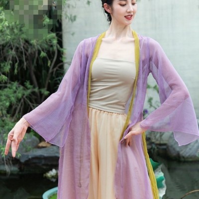 2024古典舞蹈纱衣女身韵练功服飘逸长款外披上衣中国舞蹈表演出装图2