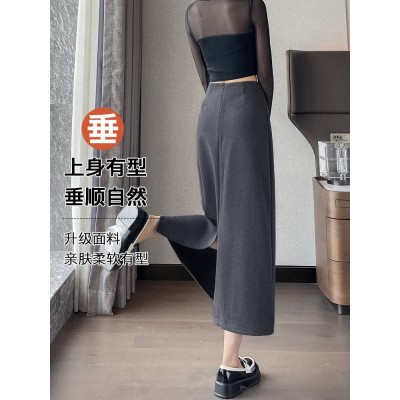 如果高级灰毛呢半身裙女秋冬质感后开叉显瘦中长款八分裙子W8126图4