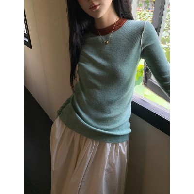 衣尔衫 韩代撞色百搭修身半高领针织衫女正肩显瘦内搭外穿ins上衣图2