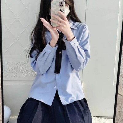 jk原创长袖纯色衬衫女秋冬日系学院风制服奶白风琴褶衬衣厂家批发图3