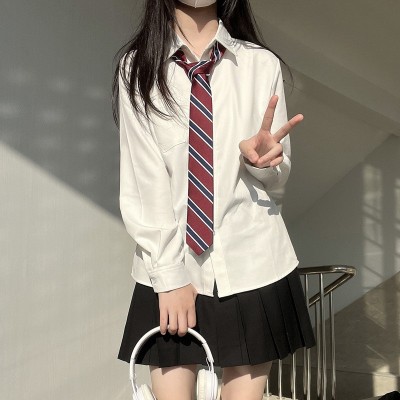 jk原创长袖纯色衬衫女秋冬日系学院风制服奶白风琴褶衬衣厂家批发图2