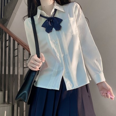 jk原创长袖纯色衬衫女秋冬日系学院风制服奶白风琴褶衬衣厂家批发图5
