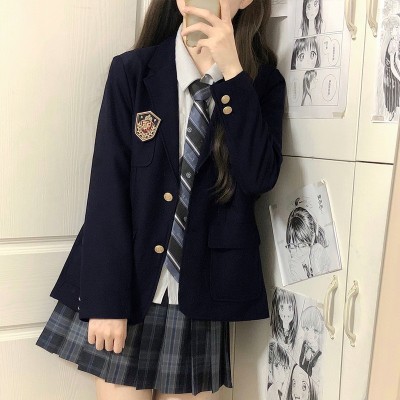 山茶与书学院风西装黑色校供感小个子西服jk制服女外套英伦外衣图2