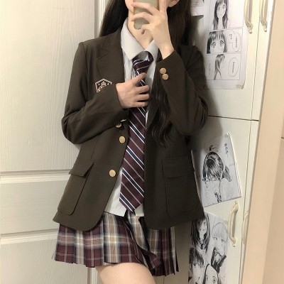山茶与书学院风西装黑色校供感小个子西服jk制服女外套英伦外衣图3