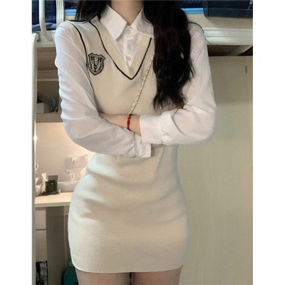 学院风JK连衣裙女春秋2024新款修身显瘦纯欲内搭打底裙美式包臀裙图1