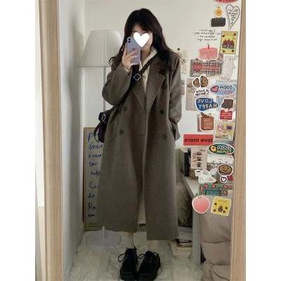 韩系高级感黑色毛呢大衣外套女2024冬季新款小个子中长款呢子加厚图4