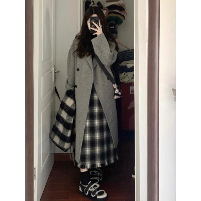 长款灰色呢子大衣女2024秋冬新款毛呢外套高级感小个子赫本风加厚图5