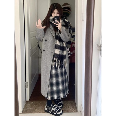 长款灰色呢子大衣女2024秋冬新款毛呢外套高级感小个子赫本风加厚图4