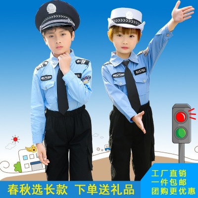 儿童交警服装男童小军装儿童警察制服保安门卫演出服装小警察图5