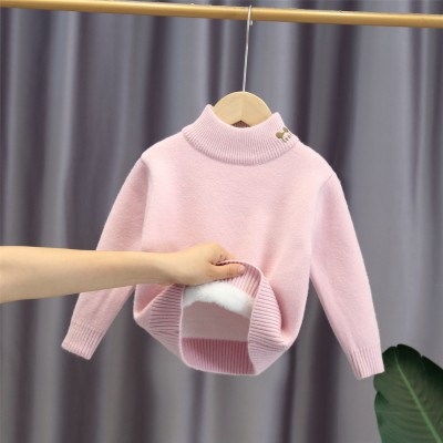 儿童毛衣男童一体绒加厚韩版套头衫小女童可爱卡通打底衫一件代发图2