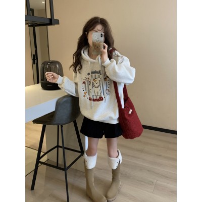 美式卡通可爱围脖西高地刺绣加绒卫衣女秋冬新款宽松百搭长袖上衣图4