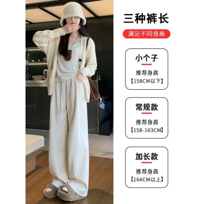 灰色加绒糯米裤女秋冬加厚2024新款高腰小个子直筒慵懒休闲阔腿裤图5