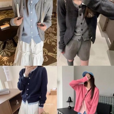 诗曼儿~韩系糖果色拼接假两件新款显瘦小众针织毛衣开衫女潮秋季图2