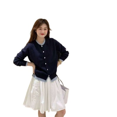 诗曼儿~韩系糖果色拼接假两件新款显瘦小众针织毛衣开衫女潮秋季图5