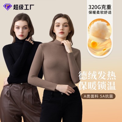 德绒打底衫内搭女士堆堆领半高领加绒发热保暖内衣打底衣女 高级感图2