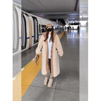 假两件中长款羊羔毛外套女2024新款爆款秋冬皮毛一体加厚保暖大衣图3