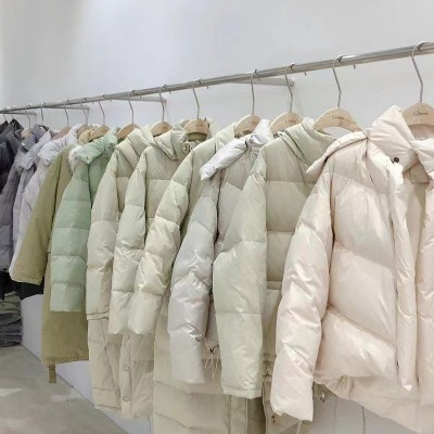 平湖高端羽绒服女款鹅绒服浅色长款外套高端品牌折扣女装批发货源