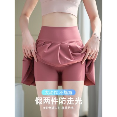 口袋百褶裙女外穿防走光网球裙户外运动短裙薄款大码紧身瑜伽裙裤图2
