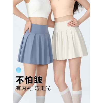 口袋假两件瑜伽短裙女夏高腰羽毛球健身运动短裙防走光网球百褶裙