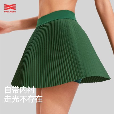 跨境夏季跑步户外羽毛球休闲百搭安全内衬防走光百褶运动亮面短裙